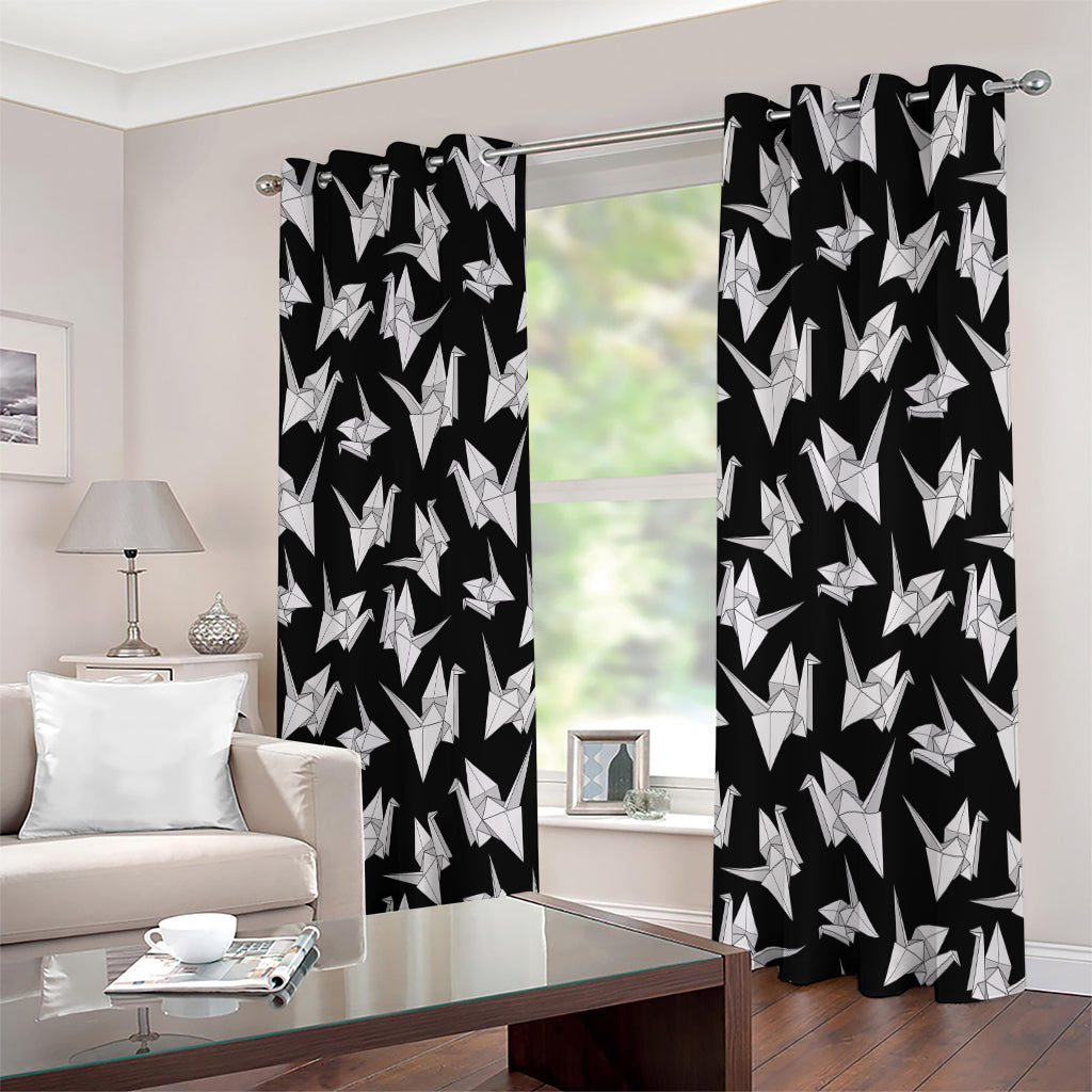 Black And White Origami Pattern Print Extra Wide Grommet Curtains