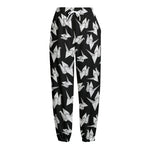 Black And White Origami Pattern Print Fleece Lined Knit Pants