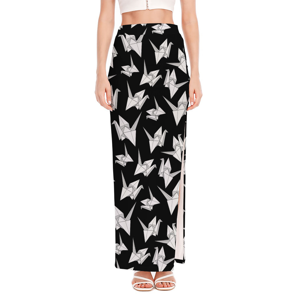 Black And White Origami Pattern Print High Slit Maxi Skirt