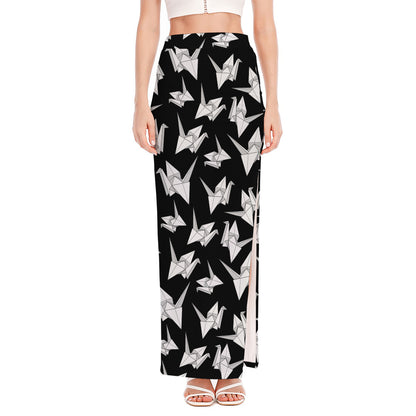 Black And White Origami Pattern Print High Slit Maxi Skirt