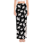 Black And White Origami Pattern Print High Slit Maxi Skirt
