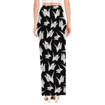Black And White Origami Pattern Print High Slit Maxi Skirt