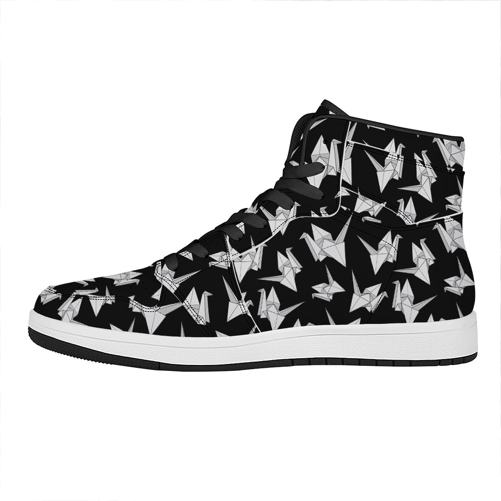 Black And White Origami Pattern Print High Top Leather Sneakers