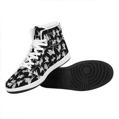 Black And White Origami Pattern Print High Top Leather Sneakers