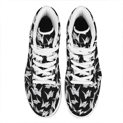 Black And White Origami Pattern Print High Top Leather Sneakers