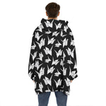 Black And White Origami Pattern Print Hoodie Blanket