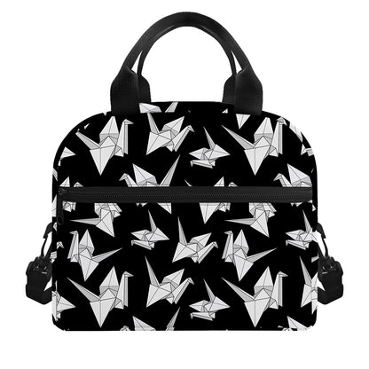 Black And White Origami Pattern Print Insulated Lunch Bag