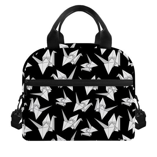 Black And White Origami Pattern Print Insulated Lunch Bag