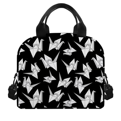 Black And White Origami Pattern Print Insulated Lunch Bag