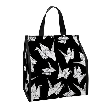 Black And White Origami Pattern Print Insulated Lunch Tote