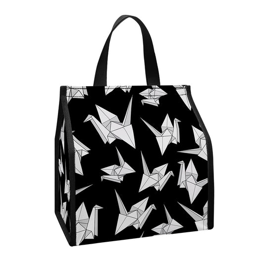 Black And White Origami Pattern Print Insulated Lunch Tote