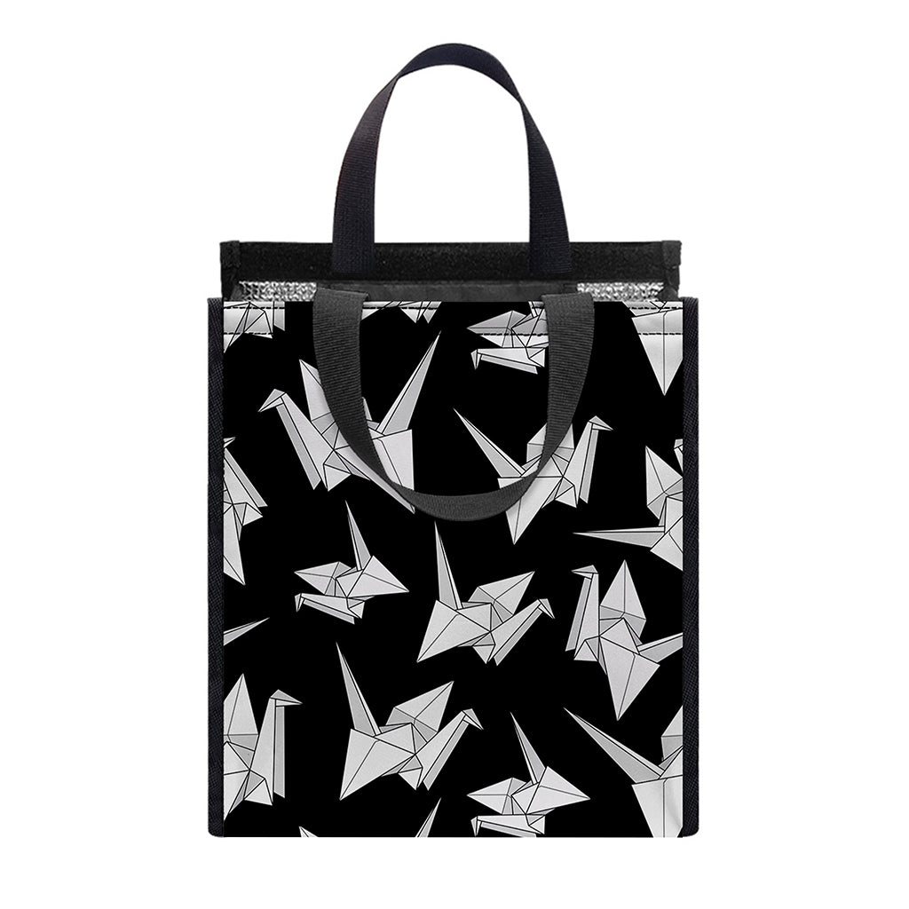 Black And White Origami Pattern Print Insulated Lunch Tote