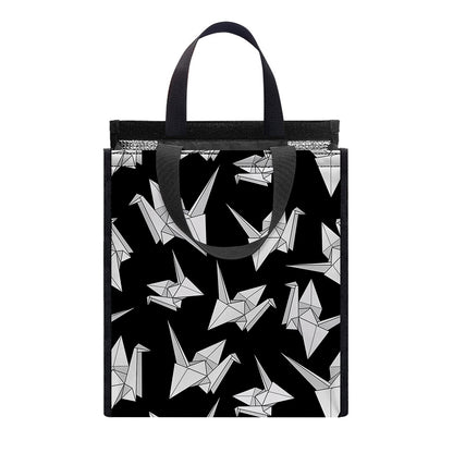Black And White Origami Pattern Print Insulated Lunch Tote