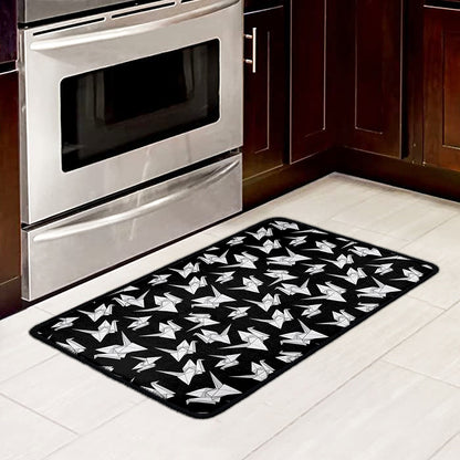 Black And White Origami Pattern Print Kitchen Mat