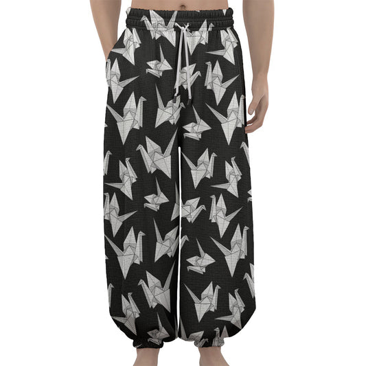 Black And White Origami Pattern Print Lantern Pants