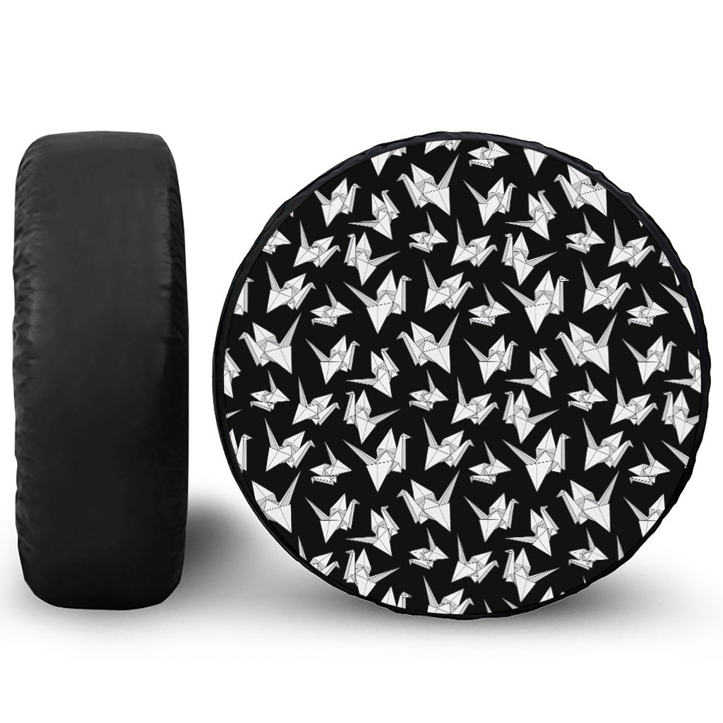 Black And White Origami Pattern Print Leather Spare Tire Cover