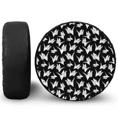 Black And White Origami Pattern Print Leather Spare Tire Cover