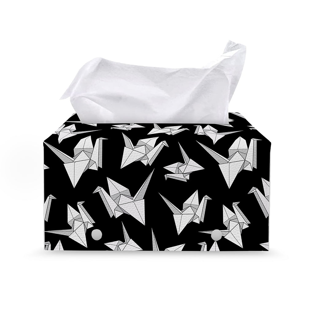 Black And White Origami Pattern Print Leather Tissue Box Cover