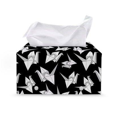 Black And White Origami Pattern Print Leather Tissue Box Cover