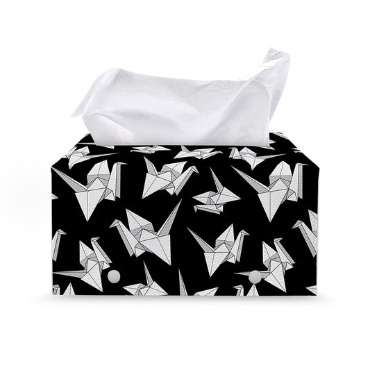 Black And White Origami Pattern Print Leather Tissue Box Cover