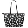 Black And White Origami Pattern Print Leather Tote Bag With Zipper