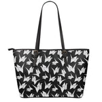 Black And White Origami Pattern Print Leather Tote Bag