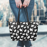 Black And White Origami Pattern Print Leather Tote Bag