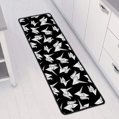 Black And White Origami Pattern Print Long Kitchen Mat
