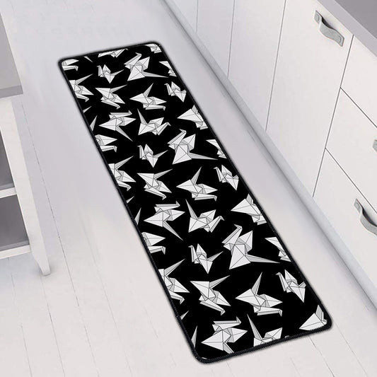 Black And White Origami Pattern Print Long Kitchen Mat