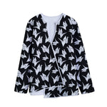 Black And White Origami Pattern Print Long Sleeve Short Coat
