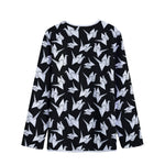 Black And White Origami Pattern Print Long Sleeve Short Coat