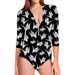 Black And White Origami Pattern Print Long Sleeve Swimsuit