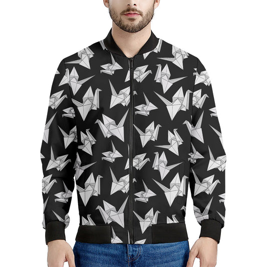 Black And White Origami Pattern Print Men's Bomber Jacket