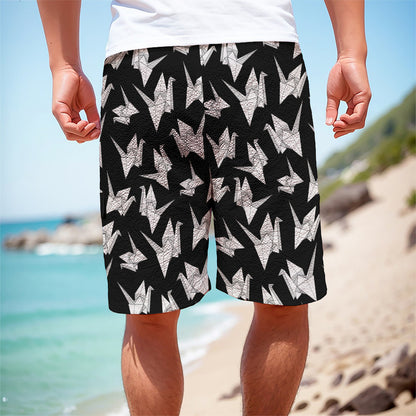 Black And White Origami Pattern Print Men's Cargo Shorts