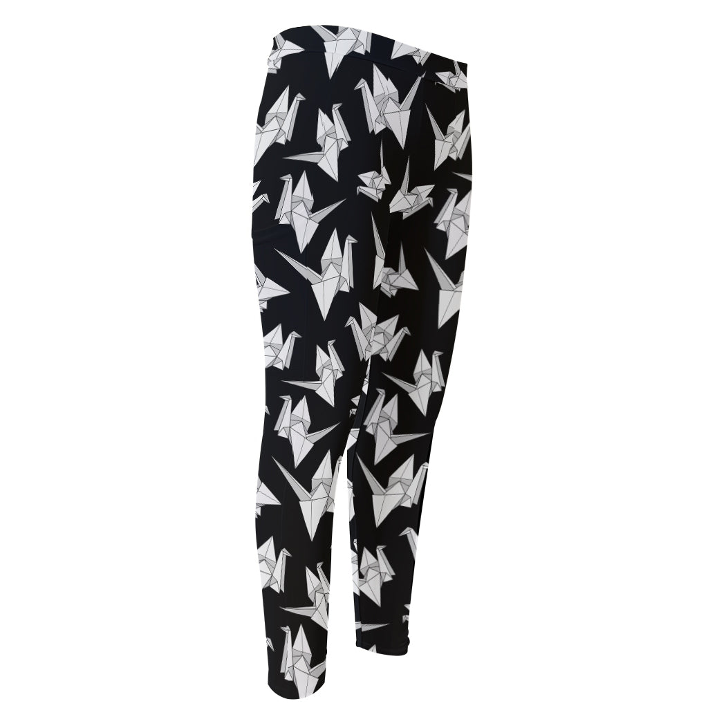 Black And White Origami Pattern Print Men's Compression Pants