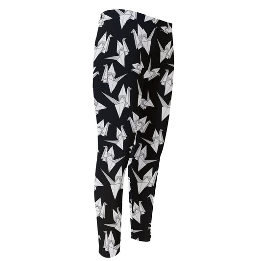Black And White Origami Pattern Print Men's Compression Pants