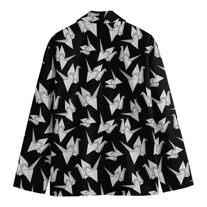 Black And White Origami Pattern Print Men's Cotton Blazer