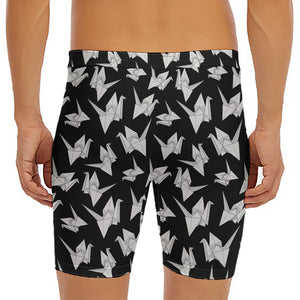 Black And White Origami Pattern Print Men's Long Boxer Briefs