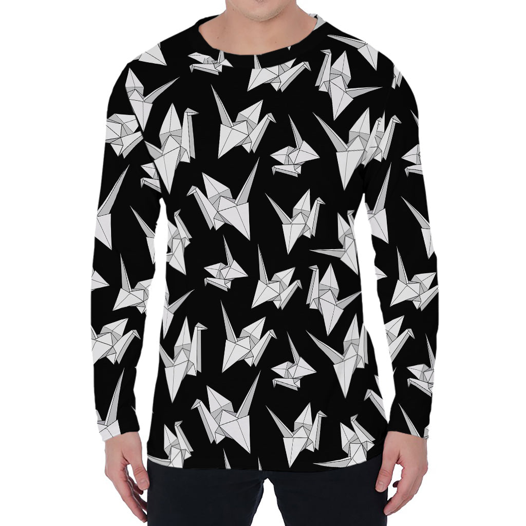 Black And White Origami Pattern Print Men's Long Sleeve T-Shirt