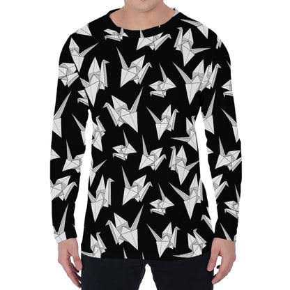 Black And White Origami Pattern Print Men's Long Sleeve T-Shirt