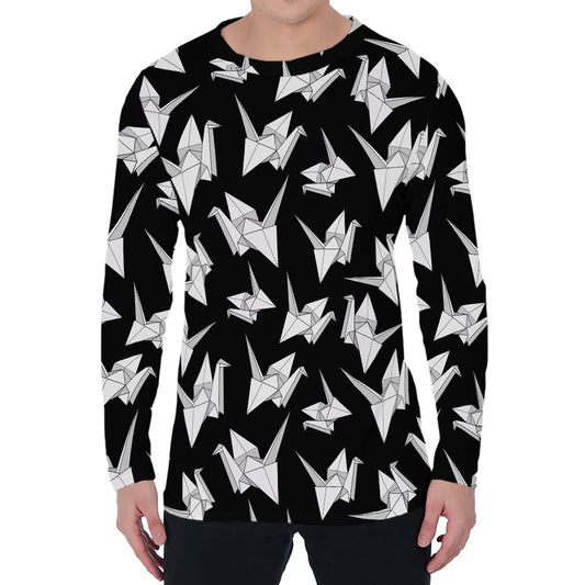 Black And White Origami Pattern Print Men's Long Sleeve T-Shirt