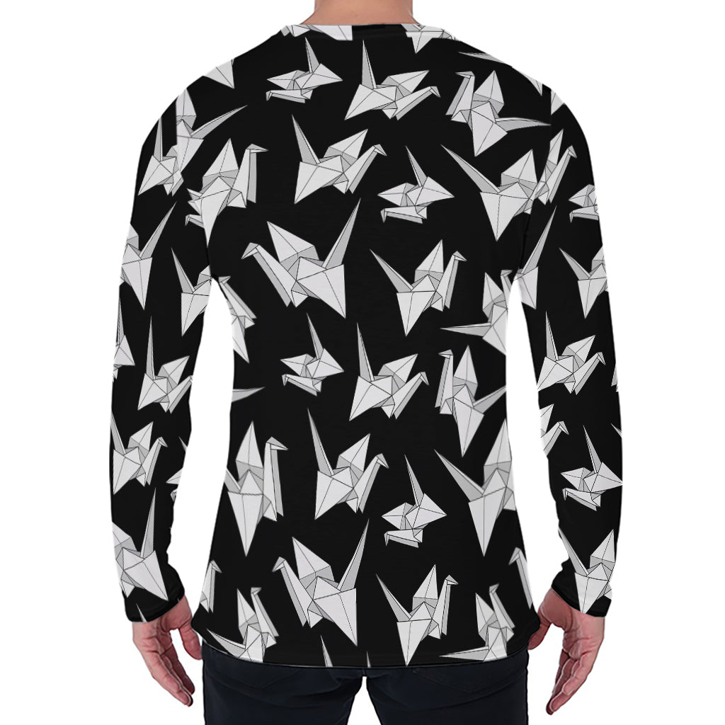 Black And White Origami Pattern Print Men's Long Sleeve T-Shirt