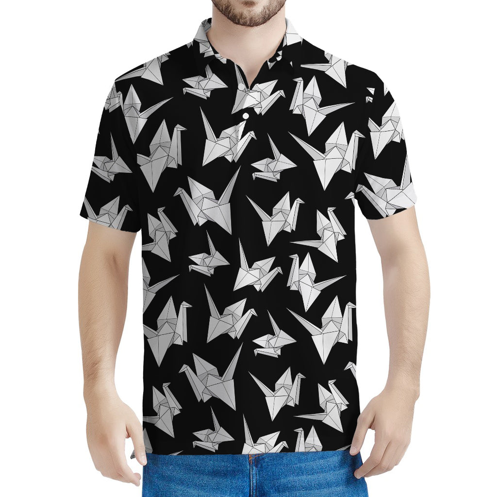 Black And White Origami Pattern Print Men's Polo Shirt