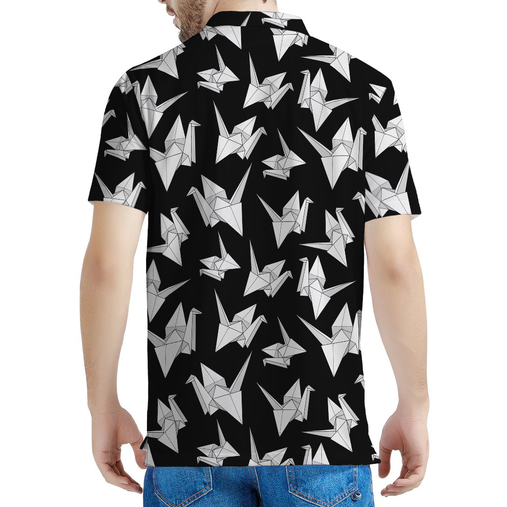 Black And White Origami Pattern Print Men's Polo Shirt