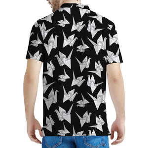 Black And White Origami Pattern Print Men's Polo Shirt