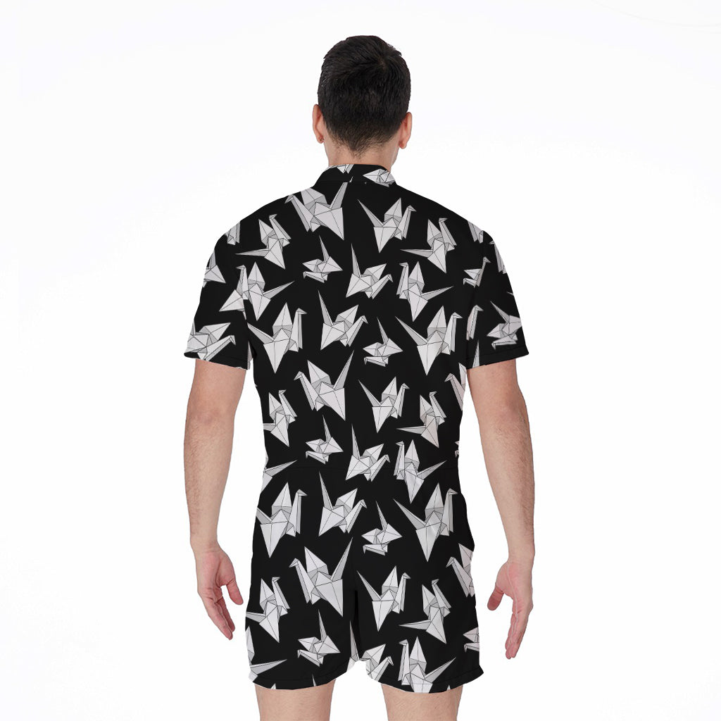 Black And White Origami Pattern Print Men's Rompers