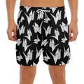 Black And White Origami Pattern Print Men's Split Running Shorts