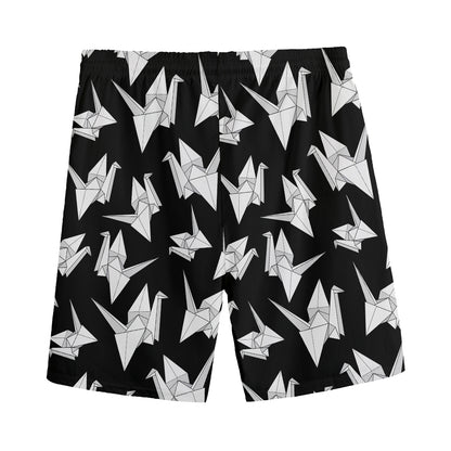 Black And White Origami Pattern Print Men's Sports Shorts