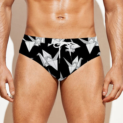 Black And White Origami Pattern Print Men's Swim Briefs