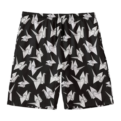 Black And White Origami Pattern Print Men's Swim Trunks